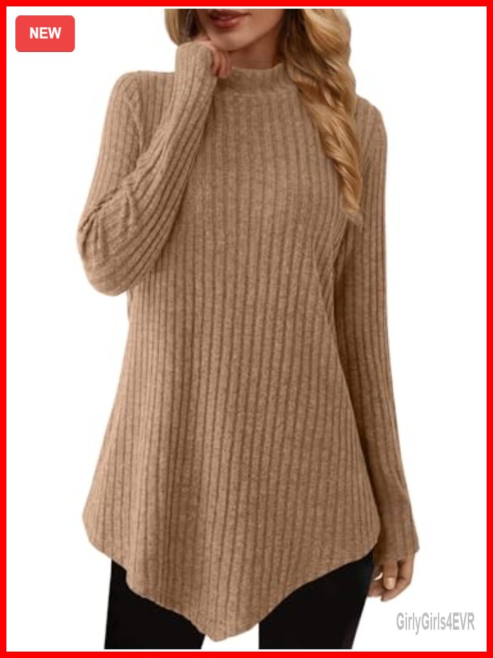 Women's Mock Turtleneck Long Sleeve Tunic Sweater Ribbed Knit Fall Winter Top